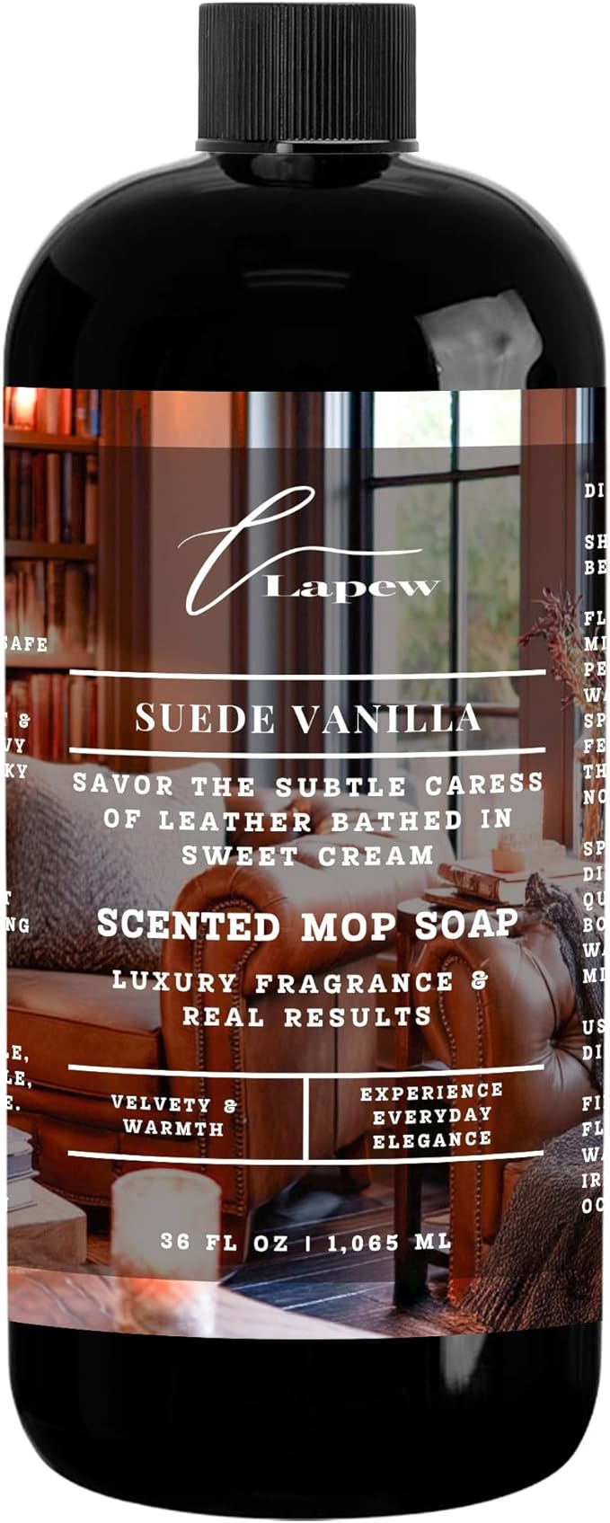 Luxury Floor Cleaner, Scented Mop Soap Concentrate | Hard Floor Cleaner for Tile, Vinyl, Laminate, LVP & Sealed Hardwood | Low-Foam, Streak-Free | 36 oz | Suede Vanilla