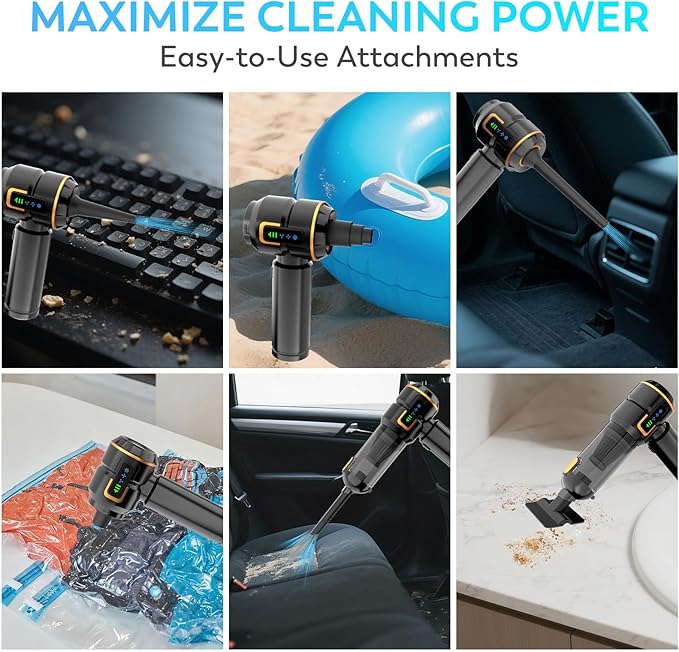 Car Vacuum Cleaner, 22000PA High Power Portable Handheld Car Vacuum & Air Duster, Mini Cordless Vacuum with LED Display, for Home, Office, Camping (Black Golden)