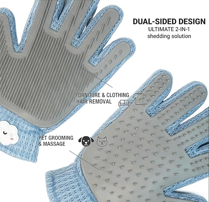 Gentle Pet Hair Removal Gloves - Efficient Cat & Dog Mitt Brush for Shedding - Grooming and Deshedding Tool for Long or Short Fur Pets - Perfect for Bathing & Massage
