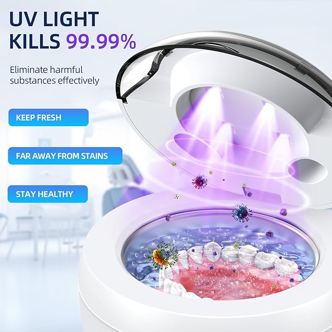 Retainer Cleaner, 45kHz Ultrasonic Retainer Cleaner Machine with 200ML Capacity & 4 Modes for Dentures, Aligners, Mouthguards, Retainers, Jewelry and Denture Appliances, White