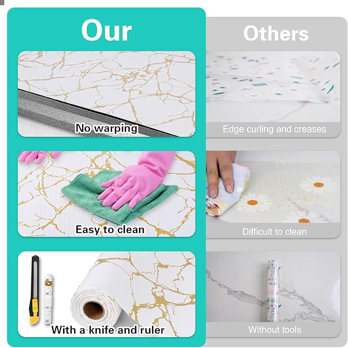 Drawer and Shelf Liner for Kitchen Cabinet,Non-Adhesive Cabinet Liner 24in x 10FT,Waterproof Shelf Paper Non-Slip Mats Cupboard Liners Contact Protect Dresser/Shelves/Table-Gold Marble