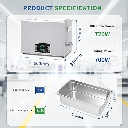 DK SONIC Professional Ultrasonic Cleaner 37L, 720W Heavy-Duty Sonic Cleaner with Timer,Heater&Touch Control, Multi-Application for Motorcycle Engines, Carburetors, Chains (Include Basket)