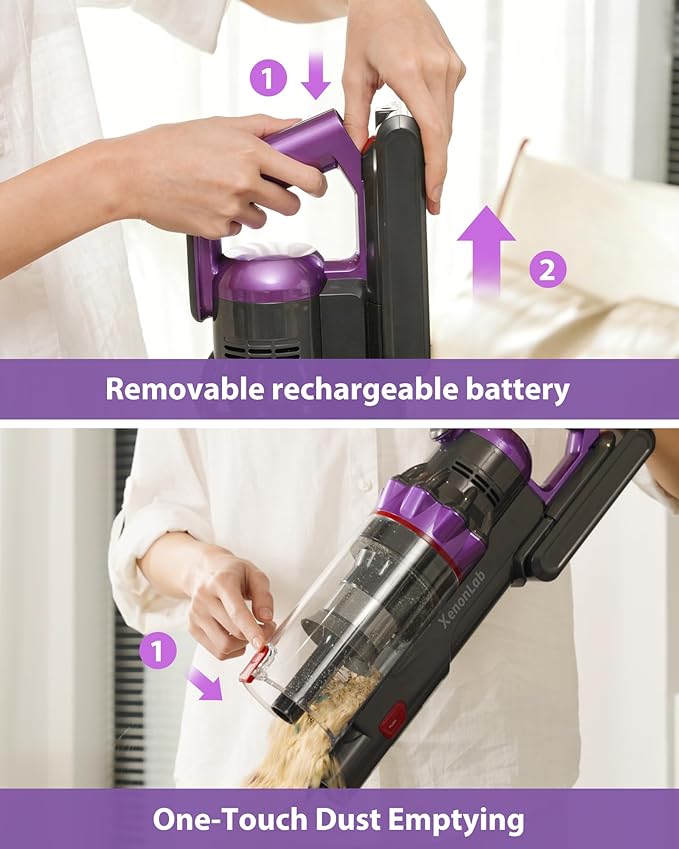 Cordless Vacuum Cleaner, 75Mins/55KPa/650W Self-Standing Stick Vacuum Cleaners for Home, Rechargeable, Lightweight, Cone Filtration&Anti-Tangle, for Hard Floor, Carpet, Hardwoods, Pet Hair