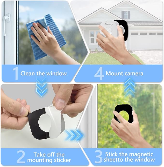 HIEASY 8MP 4K Window Security Camera, Dual-Band 2.4/5GHz WiFi Glass-Mount Camera, Anti-Reflection Night Vision, AI Human Detection, 24/7 Continuous Recording, Includes 32GB SD Card, Black (4K-Black)