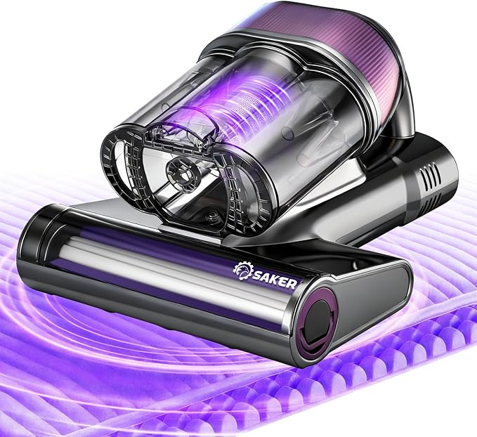 Saker Mattress Vacuum Cleaner, Handheld Bed Vacuum with 16KPa Suction, UV-C Light, 140°F Heated Air, HEPA Filter, Aroma Function, 16.4FT Cord for Cleaning Bed, Sofa, and Couch
