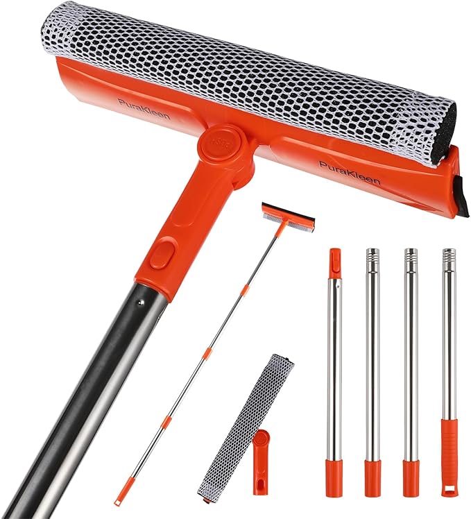 Window Squeegee, 62” Super Long Stainless Steel Pole, Mirror Cleaner Tool, Extendable Squeegee for Window Cleaning Fit High Up Area,Shower Door and Tiles
