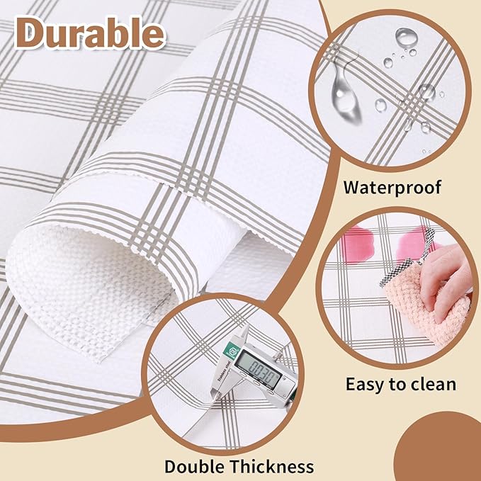 Shelf Liners for Kitchen Cabinets 12in x 10FT, Non Adhesive Drawer Liner White Square Thickened Shelf Liner Non-Slip Easy to Clean for Tool Box Refrigerator with Knife and Tape Measure
