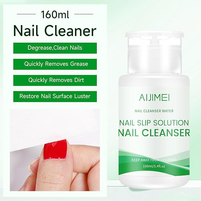 AIJIMEI 2in1 Poly Extension Gel Slip Solution 160ml Pump Dispenser Bottle Poly Gel Slip Solution For Nail Art Extensions, Nails Gel Cleanser Quick Cleaning Surface Floating Gel Smooth & Glossy Results