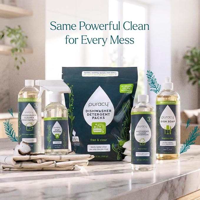 Puracy Wood Floor Cleaner Concentrate - pH Neutral Plant-Powered Hardwood Floor Cleaner - Residue-Free Non-Sticky Cleaning Solution As Seen on TikTok (Blue Sage & Driftwood, 16 fl oz)