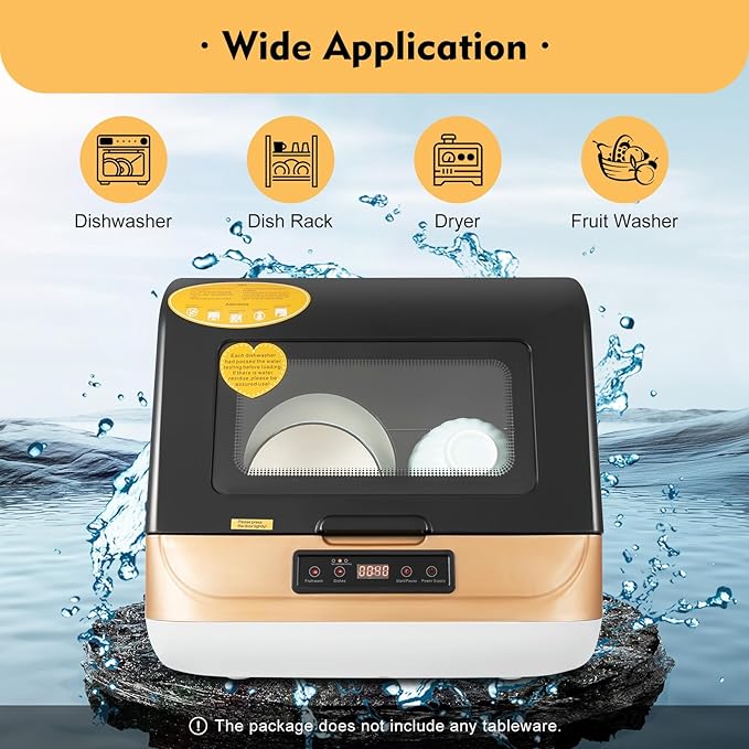 Countertop Dishwasher, 800W 3 Washing Conditions Table Top Dishwasher, Stainless Steel Frame Portable Dishwasher for Homes Apartments Dormitories Boats Campers Rvs