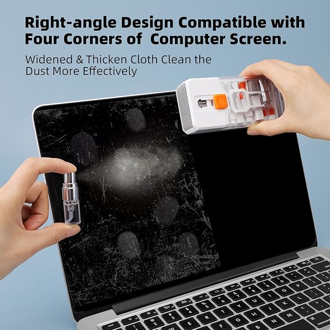 Ordilend Screen Cleaner Refill Kit for Keyboard Cleaning Kit Laptop Cleaner, 10-in-1 Computer Screen Cleaning Brush Tool, Streak-Free Spray for Computer, Phone, Pad, Includes Microfiber Cloth, 60ML