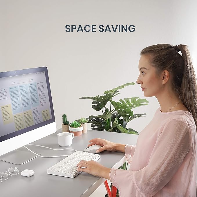 Perixx PERIDUO-212W, Wired Mini Keyboard and Mouse Set, USB Connection, White, US English Layout
