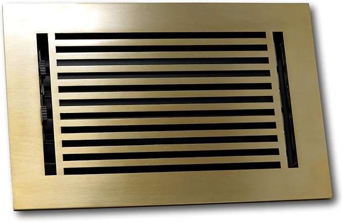 Madelyn Carter 6 x 10 Cast Aluminum Linear Bar Vent Cover with Damper - Brushed Brass (Overall: 7.25 x 11.5) | Floor Register - Wall Register