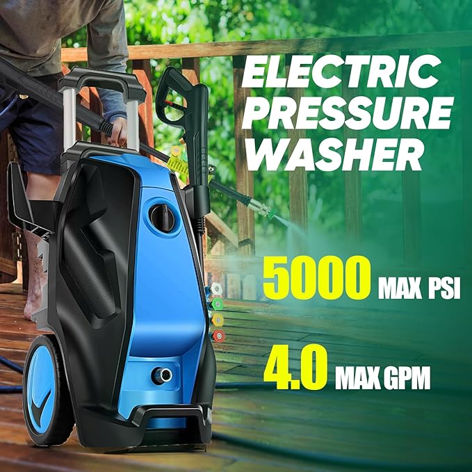 Pressure Washer,MAX 5000 PSI Electric Power Washer, 2000W 4.0 GPM High Pressure Washer, Professional Washer Cleaner, with 4 Nozzles, Soap Bottle and Hose Reel, Best for Cleaning Cars Patio Garden