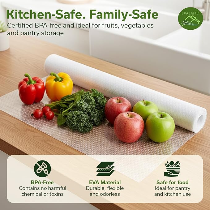 EVALAND Shelf Liners for Kitchen Cabinets Non-Adhesive 12" x 20 FT Clear Drawer Liner Non Slip, Washable Cabinet Liner, Waterproof Shelf Liners for Cabinets, Refrigerator Bathroom Pantry Cabinet Mat