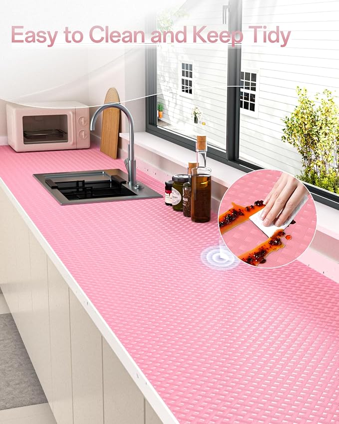 Shelf and Drawer Liner for Kitchen Cabinet, Non-Adhesive 18in x 120in Waterproof Contact Paper Refrigerator Liners Thickened Durable EVA Material Non Slip Mat for Dresser Cupboard Pantry Protector