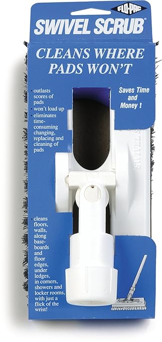 SPARTA 363883103 Plastic Block Swivel Scrub Brush, Polyester Bristles, 1" Bristle Trim, 8" Length x 3-1/2" Width, Black/White