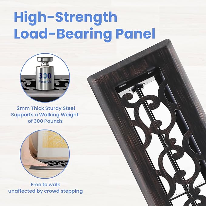 2x10 Inches Heavy Duty Walkable Floor Register - Easy Adjust Air Supply Lever Decorative Floor Vent Covers - Savannah Design Vent Covers for Home - Oil Rubbed Bronze