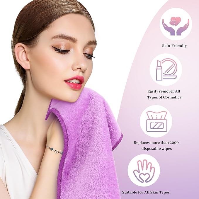 8 Pack Makeup Remover Cloth,13x7 Inch Reusable Makeup Remover Towels, Ultra Soft Microfiber Face Cloth Reusable Facial Washcloths, 4 Colors