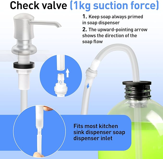Samodra Sink Soap Dispenser and Extension Tube Kit, ABS Pump Head Bronzed Built in Design with 47” Extension Tube to Soap Bottle, No More Messy Refills(No Bottle)