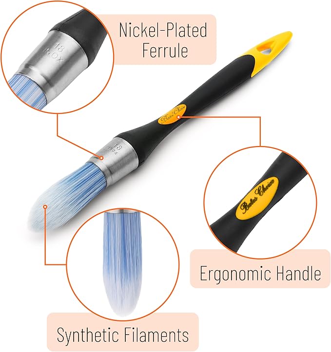 Bates- Trim Paint Brush, 0.75 Inch, Black & Orange Ergonomic Non-Slip Handle, Synthetic Bristles, Trim Brushes for Painting
