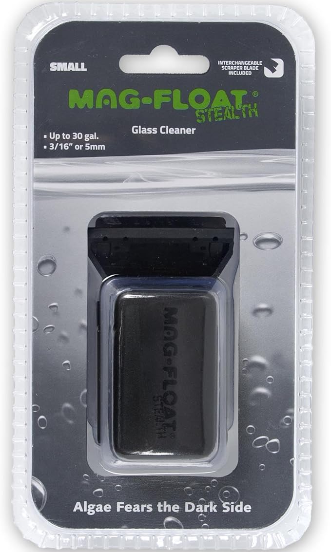 Mag-Float Small Black Stealth Glass Magnet Aquarium Scraper Cleaner with Blade - Floating Magfloat Magnetic Cleaning Tool