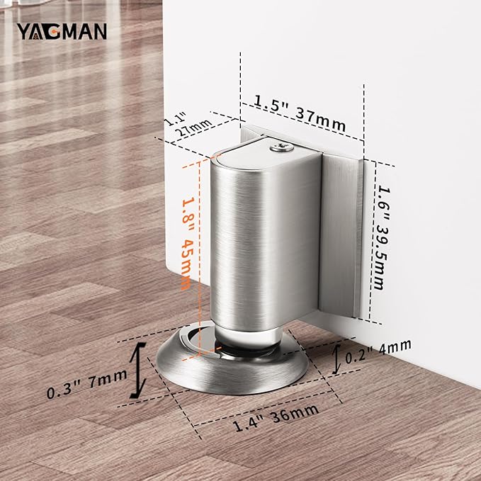 3 Pack Magnetic Door Stopper, Magnet Floor Door Stop Retractable, Door Magnetic Catch, Door Holder to Keep Door Open, No Drilling Mount with Adhesive, Brushed Nickel BN-3