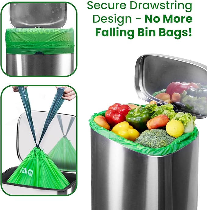 6 Gallon Compostable Trash Bags Drawstring, Heavy Duty Extra Thick 1 Mil, 35 Bags, Tall Kitchen Food Scrap Waste Bag, ASTM D6400