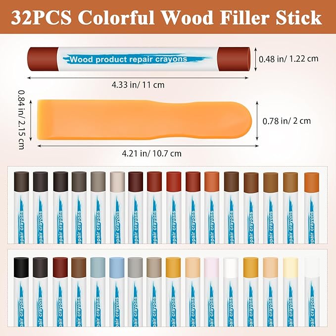 32PCS Furniture Repair Kit, Colorful Wood Filler Stick Floor Scratch Kits, Wooden Repair Wax Sticks for Repairing Scratches