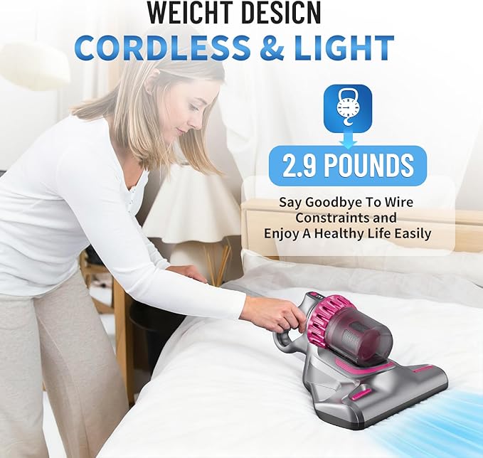PATO Mattress Vacuum Cleaner, 10KPa Suction with UV-C Light & HEPA Filter, 4-in-1 Bed Cleaner for Sofa, Car, Carpet, Pet Hair