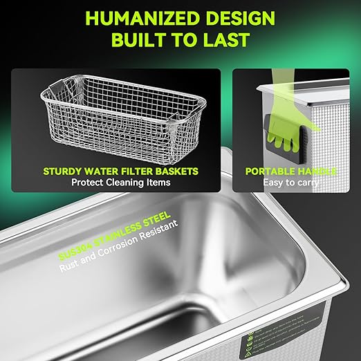 6L Commercial Ultrasonic Cleaner, ECO Mode, Heating, Degas Mode, ECO Energy-Saving Ultrasonic Cleaning Machine Excellent for Labs,Carburetor,Jewelry,Dentures,Automotive & Industrial Parts.