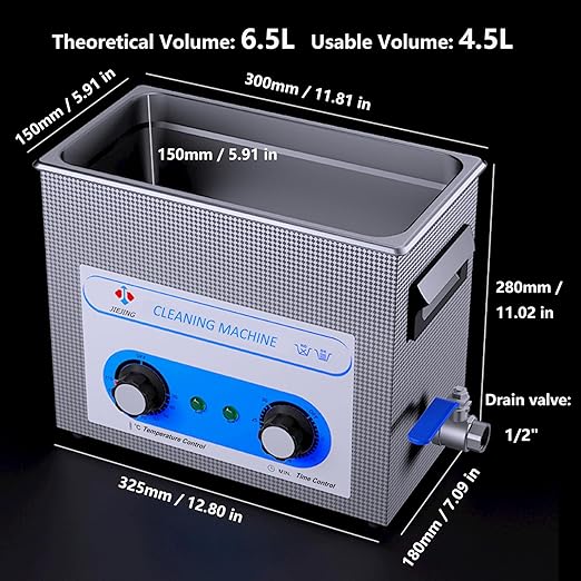 6.5L Jewelry Cleaner Ultrasonic Machine Knob Control Heated Ultrasonic Cleaner for Carburetor Glasses Parts etc