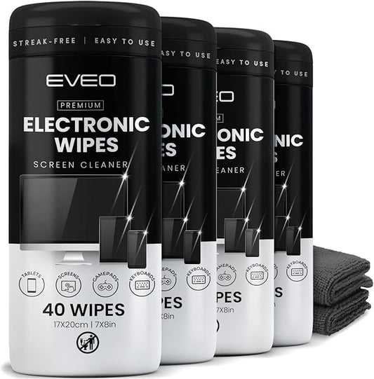 Electronic Wipes Streak-Free for Screen Cleaner & Smart Watch [4 Pack x 40] TV Screen, Smart TV, Computer Screen, Laptop, Phone, Tablet, and Electronics devices - Microfiber Cloth Included [160 Wipes]
