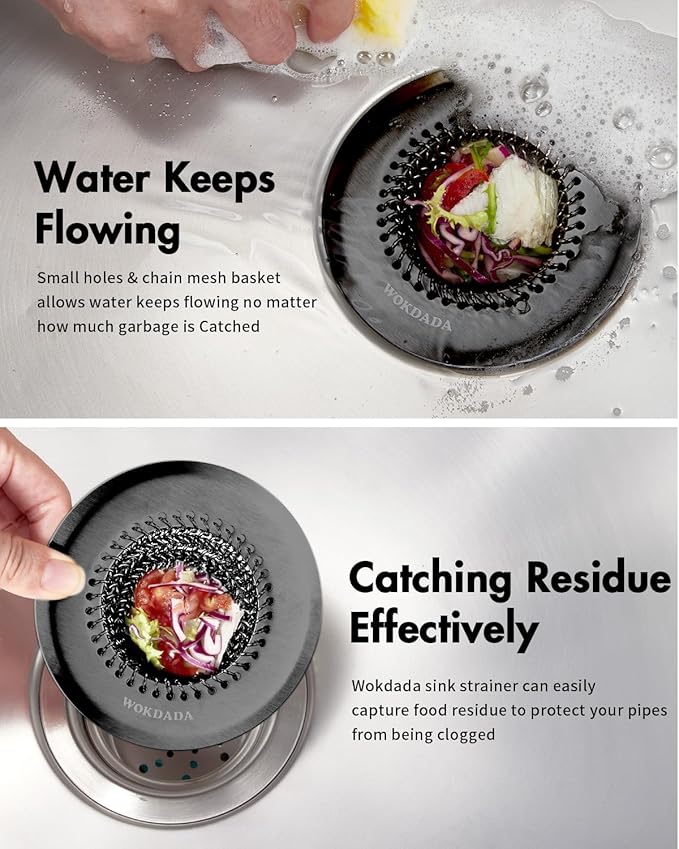 Revolutionary Kitchen Sink Drain Strainer, Patented Reversible Kitchen Sink Strainer, 304 Stainless Steel Sink Strainer Basket, Anti-Clogging & Handmade, Fit US Standard 3-1/2'' Sink Hole, Black