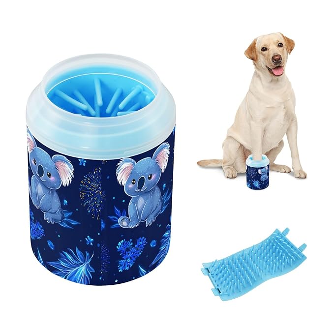 Dog Paw Cleaner Cups for Dogs Pet Foot Washer Paw Scrubber for Small Medium Large Dogs Cats Cleaning Cup Blue Koalas Blue Leaves Flowers