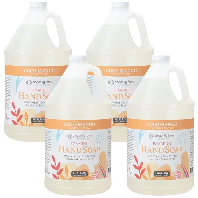 Ginger Lily Farms Botanicals All-Purpose Foaming Hand Soap Refill, Coco Mango, 100% Vegan & Cruelty-Free, Coconut Mango Scent, 1 Gallon (Pack of 4)