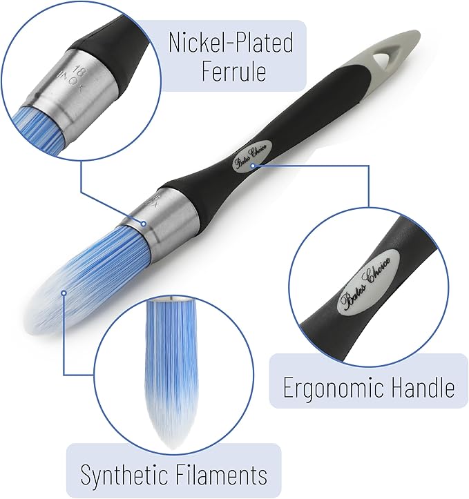Bates- Trim Paint Brush, 2 pcs, 0.75 Inch, Black & Gray Ergonomic Non-Slip Handle, Synthetic Bristles, Trim Brushes for Painting