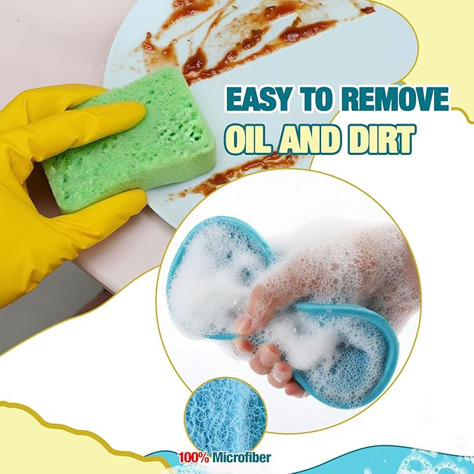 12 Pack Dish Sponges Kitchen Non-Scratch Microfiber and Compressed Cellulose Sponges for Washing Dishes Cleaning Pots Pans Kitchen Bathroom Cars Cleaning Supplies DIY Crafts for Kids