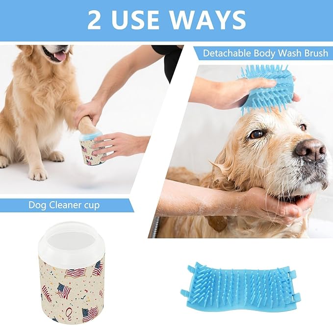 Dog Paw Cleaner Cups for Dogs Pet Foot Washer Paw Scrubber for Small Medium Large Dogs Cats Cleaning Cup Patriotic American Flags