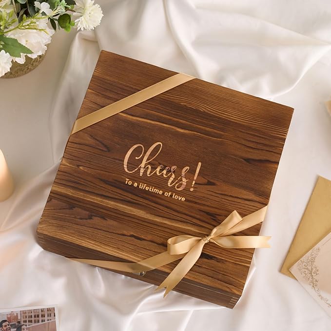 AW BRIDAL Engagement Gifts for Couples Wine Glasses Set, 2026 Fiance Gifts for Women and Newlyweds, Engaged Wine Glasses with Wine Stopper and Wood Keepsake Box, Bridal Shower Gifts for Bride