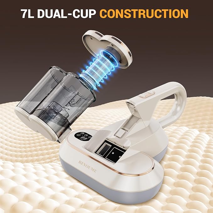 Mattress Vacuum Cleaner 13Kpa Bed Vacuum Cleaner with 253.7nm UV-C Light 149℉ Heating Dual Cup Widen Suction Port Handheld Vacuums for Bed, Sofa, Couch(White)