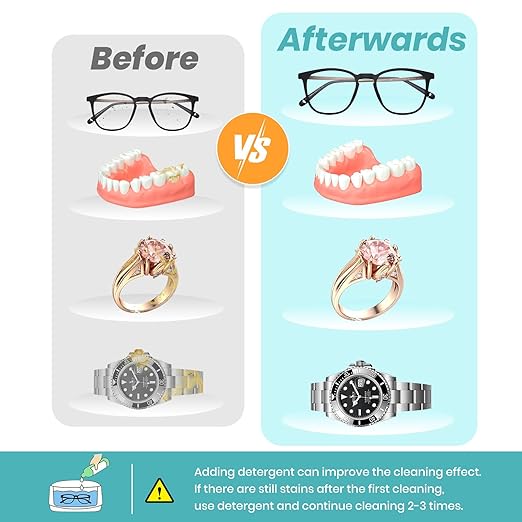 Ultrasonic Jewelry Cleaner, 48KHz Ultrasonic Cleaner Machine for Jewelry, Glasses, Rings, Retainers, Watch Strap, Dentures, 304 Stainless,M9B102