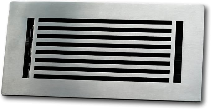 Madelyn Carter 4 x 10 Cast Aluminum Linear Bar Vent Cover with Damper - Brushed Satin (Overall: 5.75 x 11.75) | Floor Register - Wall Register