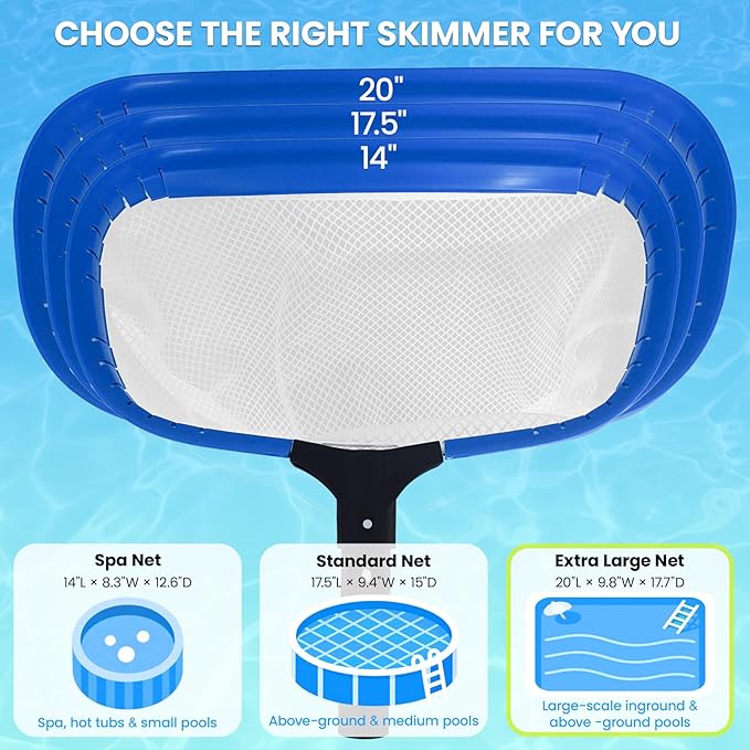 Poolvio 20" Pool Net Skimmer – Heavy Duty Leaf Net with Aluminum Frame with Diamond-Pattern Ultra-Fine Soft Mesh Bag – Pool Cleaning Net for Leaves, Sand, Pollen & Small Debris (No Pole)