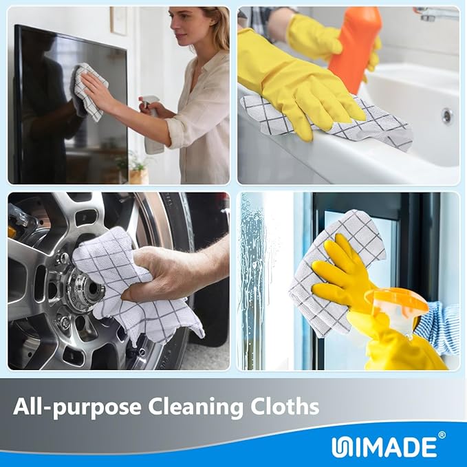 Microfiber Cleaning Cloths, 100 Sheets Reusable Kitchen Towels & Dish Cloths, Lint-Free Absorbent Cleaning Rags, Bulk Kitchen Cleaning Cloths for Household & Restaurant, 11" x 9", Grid Pattern