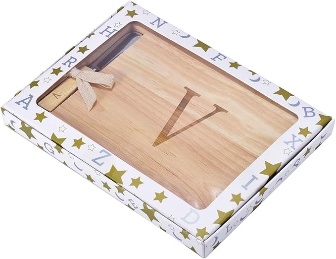 Miicol Wood Charcuterie Board, Monogram Cheese Board 10 Inch, Personalized Initial Cutting Board with Spreader, Unique Housewarming Gift, Ideal for Kitchen, Home, Letter V
