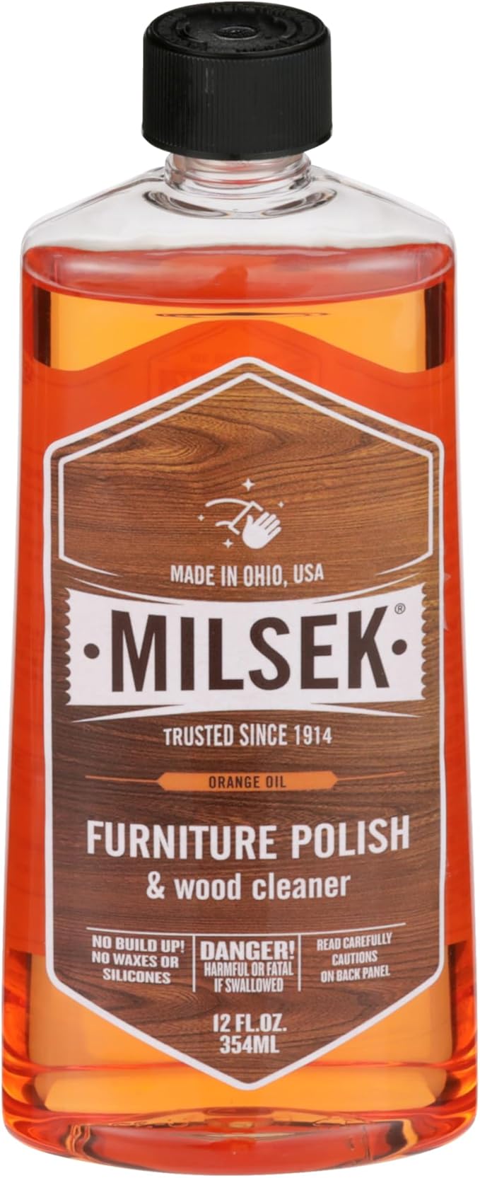Milsek Furniture Polish and Wood Cleaner with Orange Oil - Multipurpose Cleaning Supplies for Home and Household from Hardwood Floors to Kitchen Cabinets- 12 Fl Oz (Pack of 12)