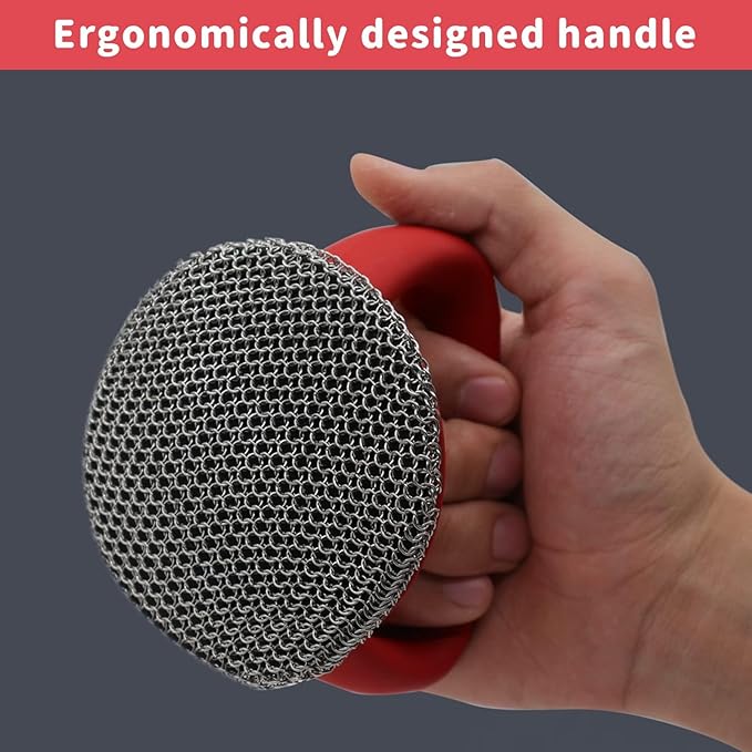 MEIXINZHI Cast Iron Cleaner, Chain Mail Scrubber & Pan Grill Scrapers - 2 in 1 Cast Iron Skillet Cleaner
