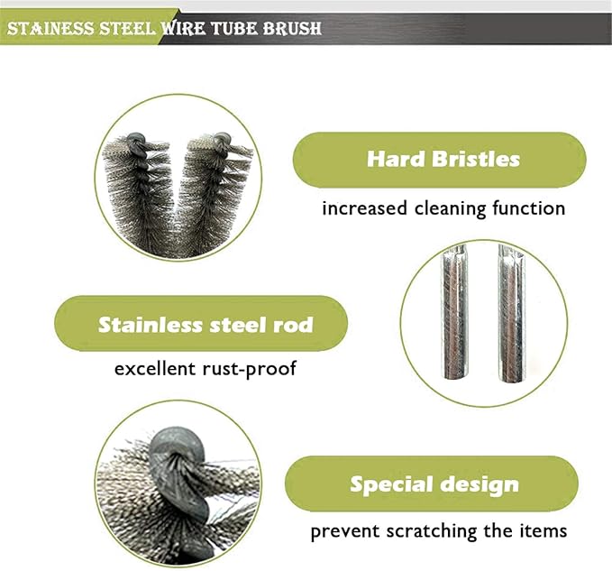 6pcs Pipe Cleaning Brush Set Stainless Steel Bristles, Stainless Steel Pipe Brush for Auto Parts, Tubes, Etc. (3/5"(15mm))