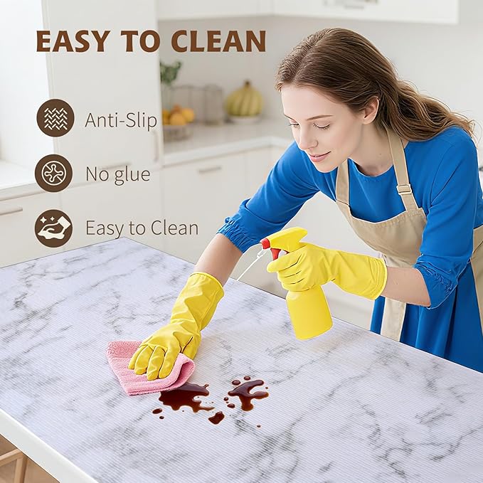 Shelf Liners for Kitchen Cabinets 17in x 30FT, Non Adhesive Drawer Liner Marble Pattern Thickened Shelf Liner Non-Slip Easy to Clean for Tool Box Refrigerator with Knife and Tape Measure
